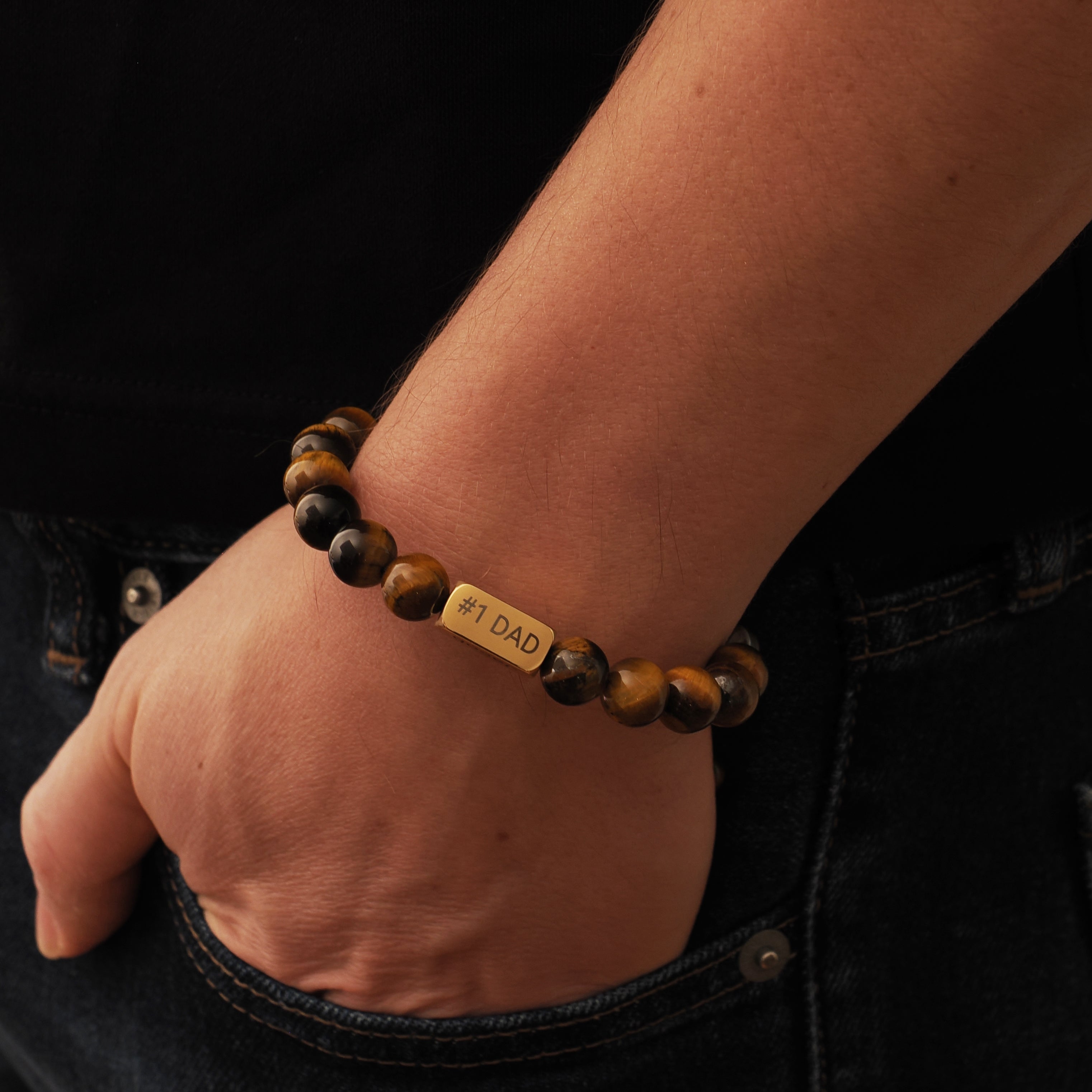Personalised Men's Name Natural Stone Bracelet - Adjustable Cord - Bracelet - Men's Jewellery