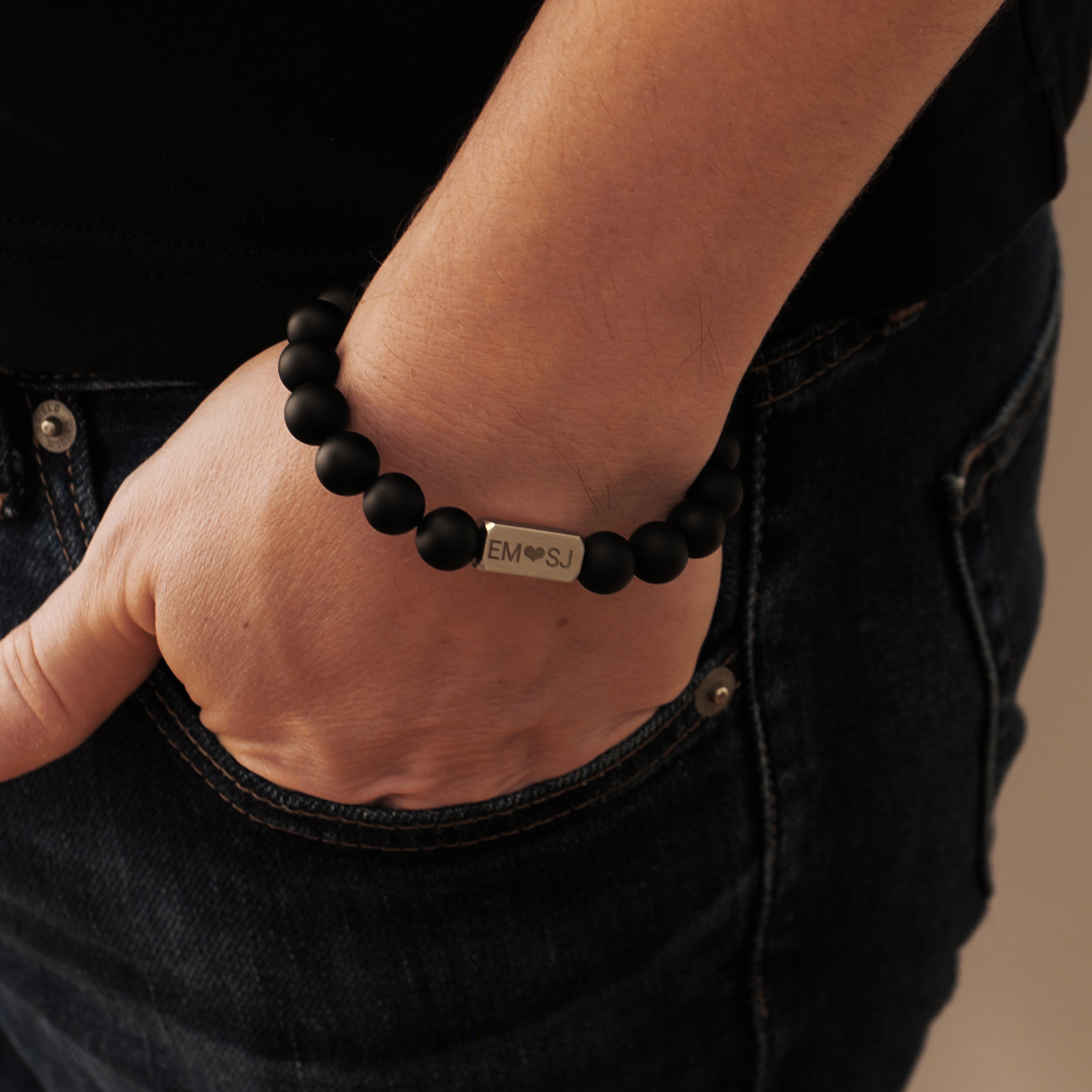 Personalised Men's Name Natural Stone Bracelet - Adjustable Cord - Bracelet - Men's Jewellery