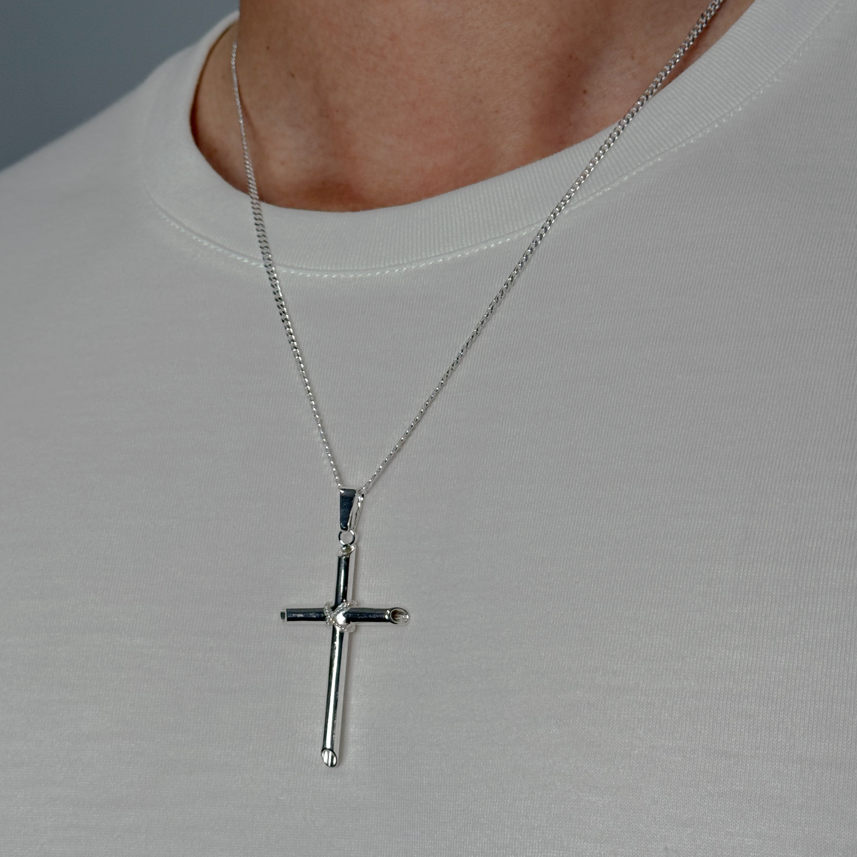 Large Rope Hollow Cross (925 Sterling Silver)