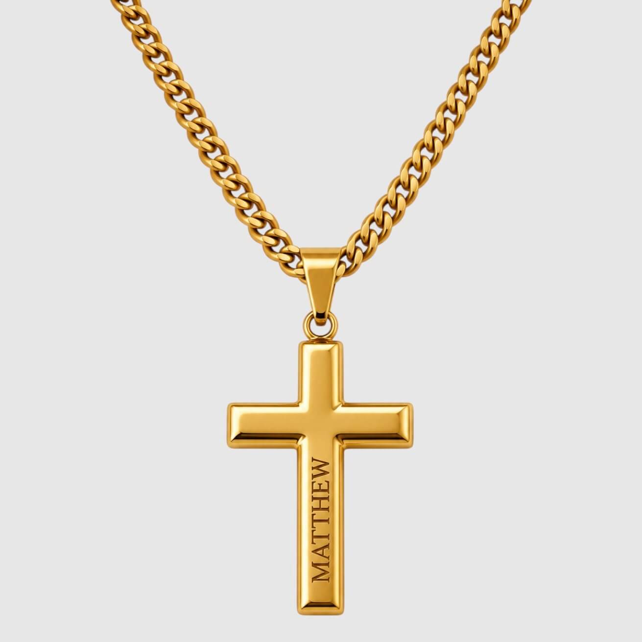 Personalised Large Cross Pendant Necklace - Pendant - Men's Jewellery