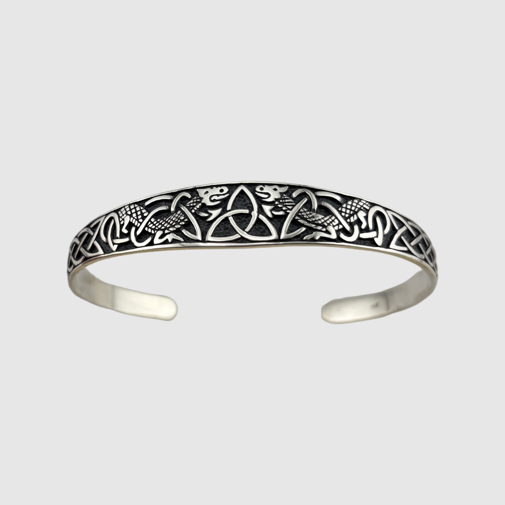Draco's Guard Cuff (925 Sterling Silver) – Oxidized Celtic Dragon Cuff - Bracelet - Men's Jewellery