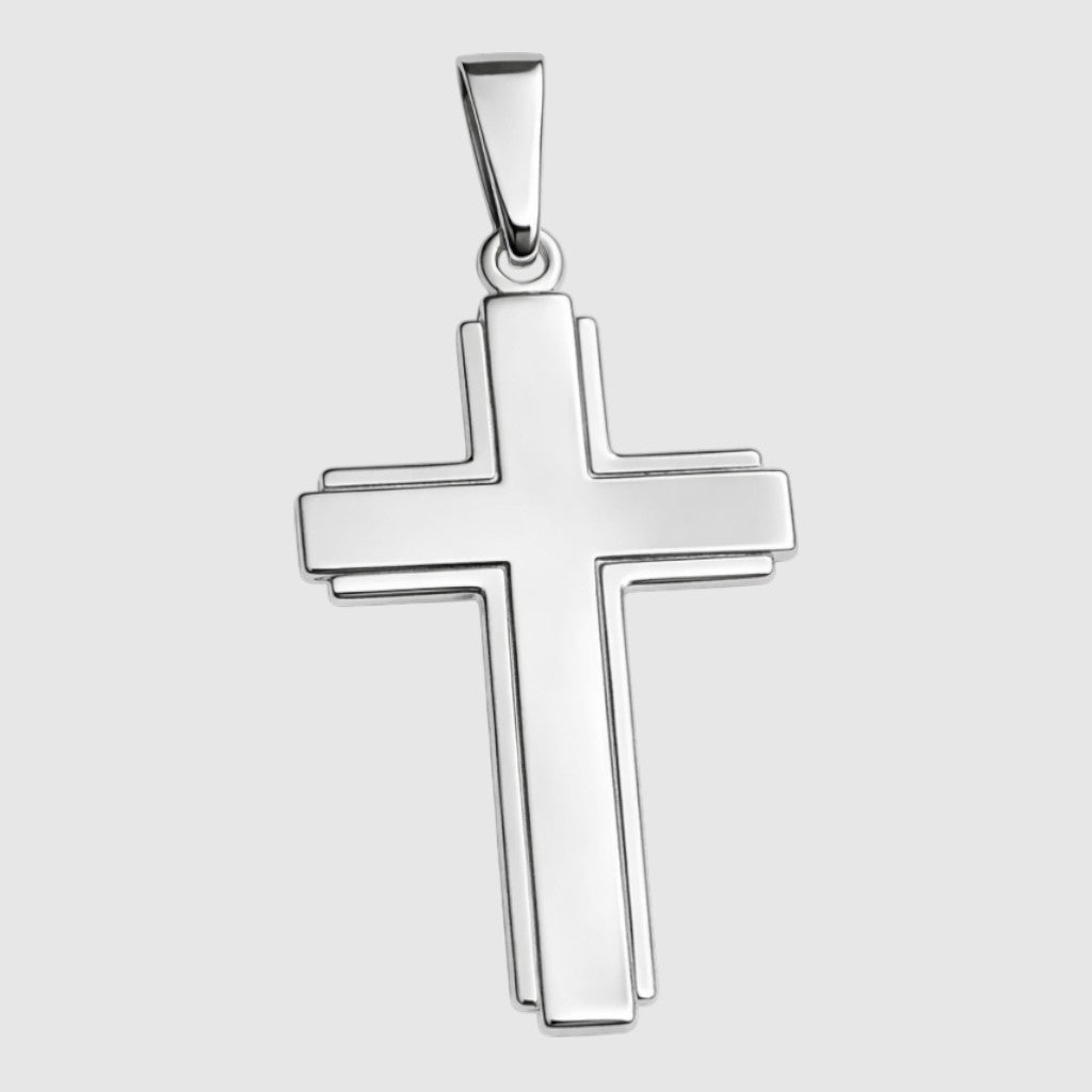 Large Flat Cross (925 Sterling Silver) - Pendant - Men's Jewellery