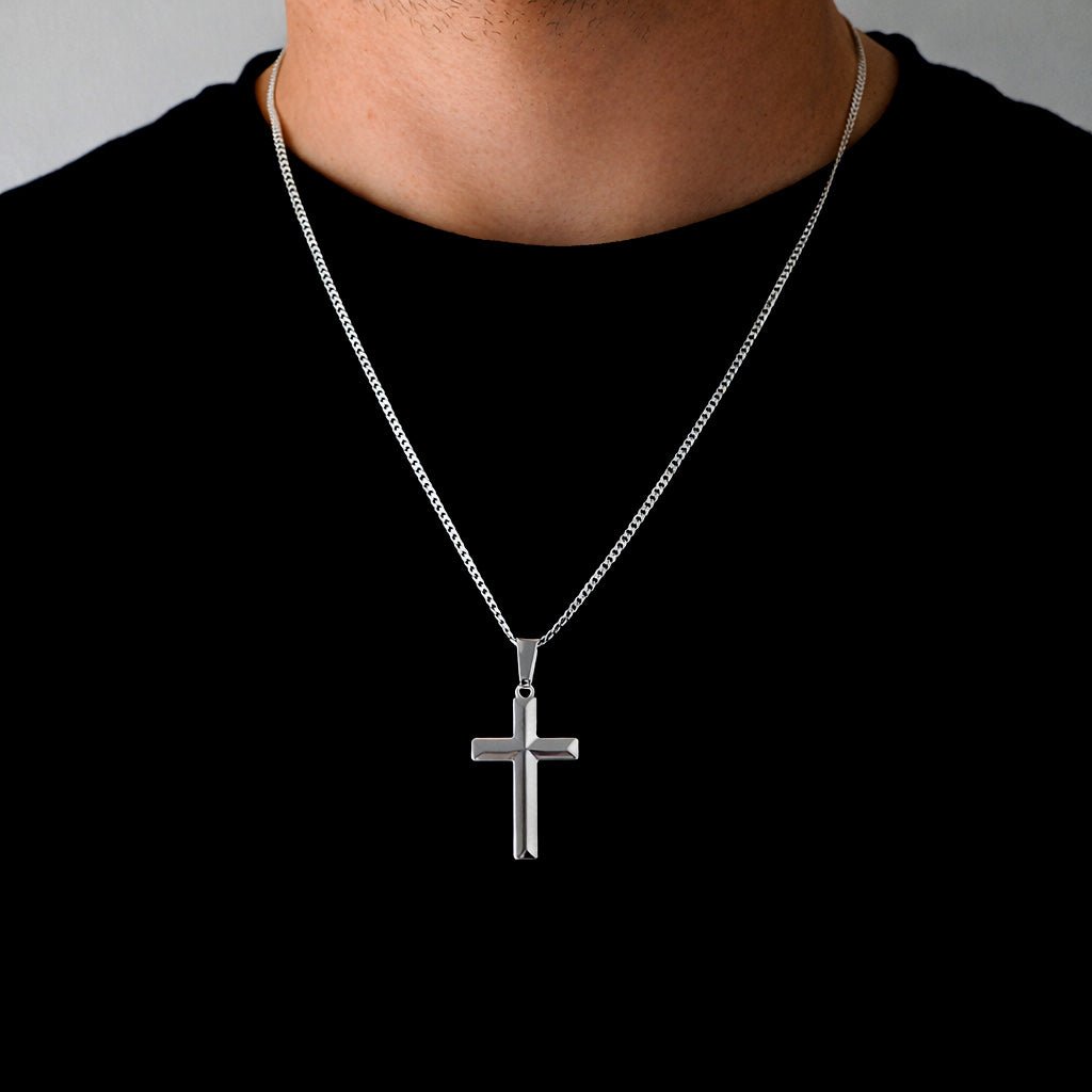 Modern Flat Cross (925 Sterling Silver) - Pendant - Men's Jewellery