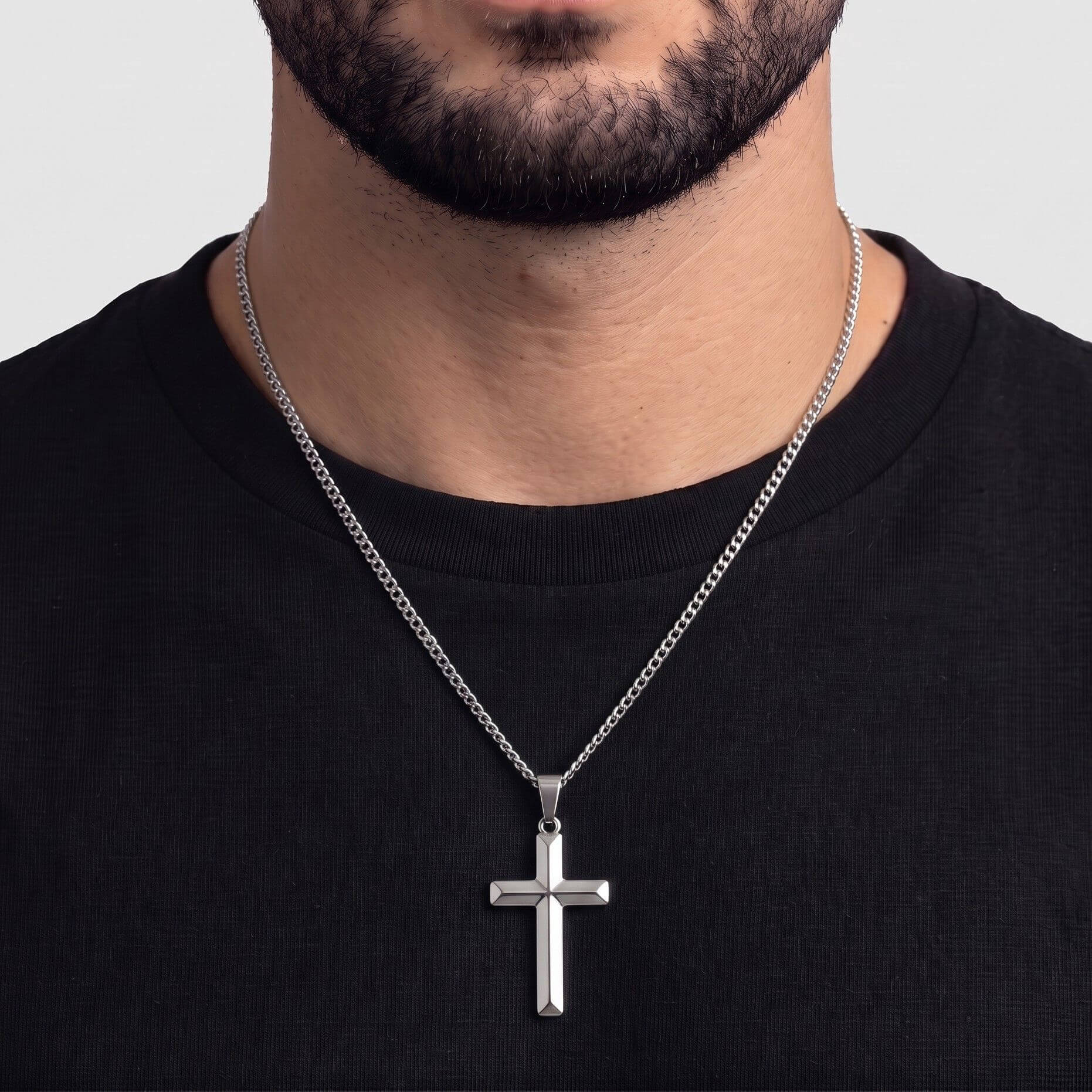 Modern Flat Cross (925 Sterling Silver) - Pendant - Men's Jewellery