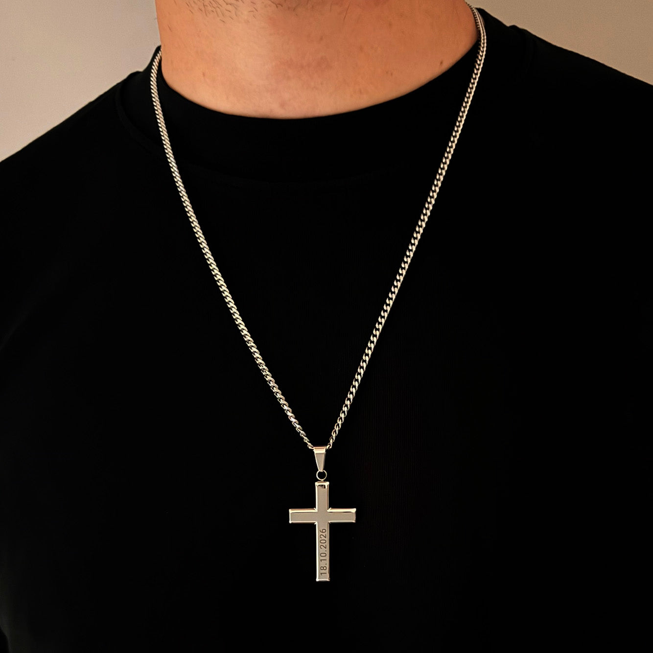 Personalised Large Cross Pendant Necklace - Pendant - Men's Jewellery