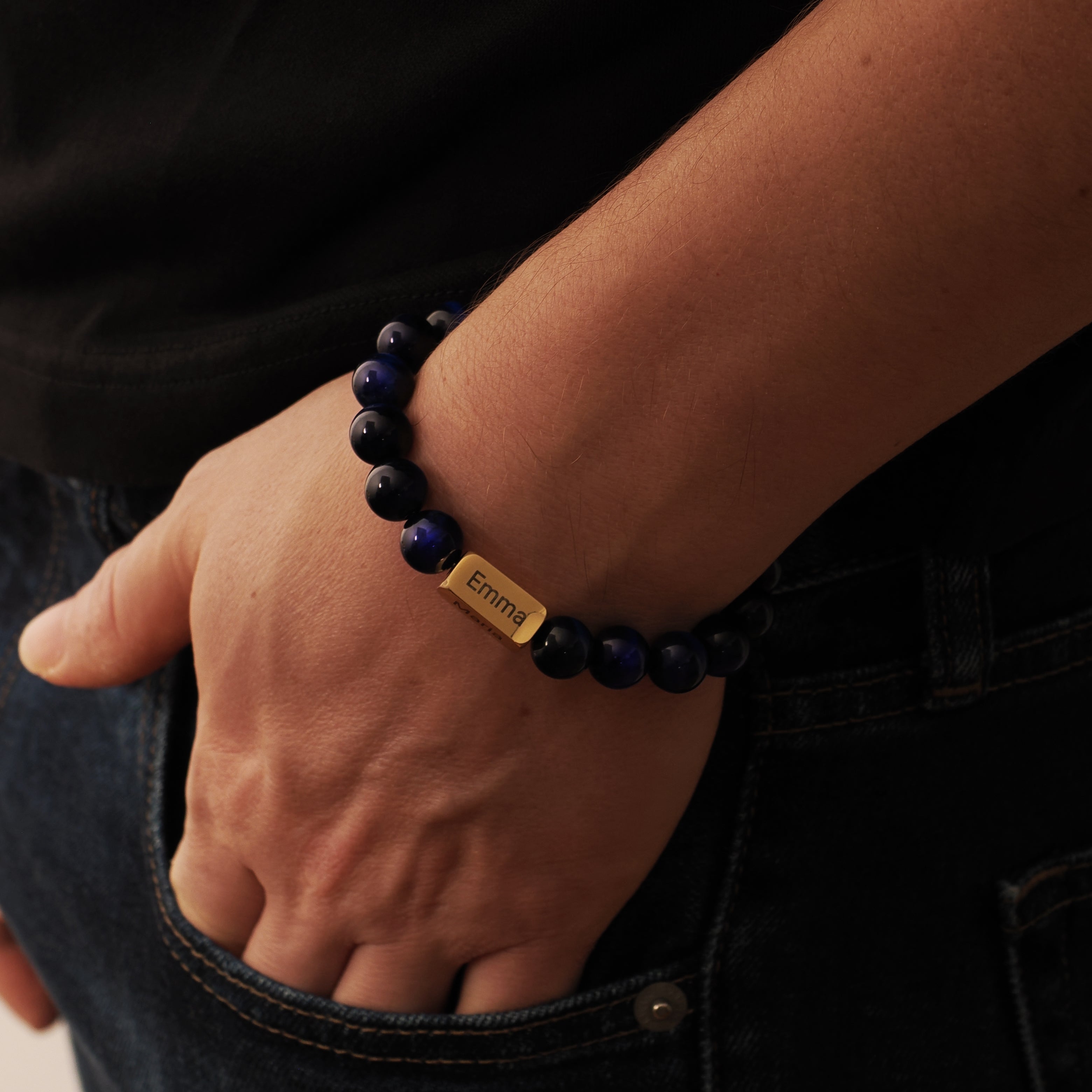 Personalised Men’s Name Natural Stone Bracelet - Bracelet - Men's Jewellery